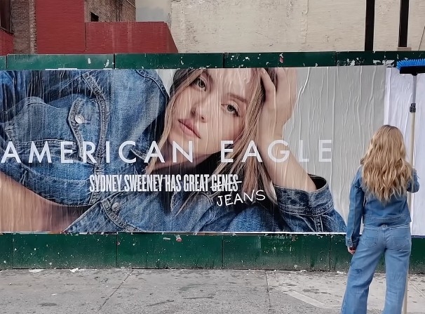 시드니 스위니를 모델로 내세운 아메리칸 이글의 청바지 광고. [아메리칸이글 유튜브 캡처. 재판매 및 DB 금지]