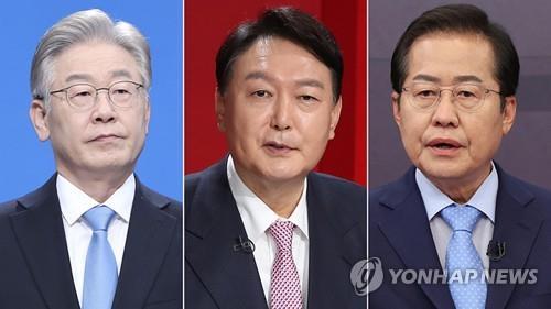 Esta imagen de compilación muestra (de izda. a dcha.) a: Lee Jae-myung, el candidato presidencial del gobernante Partido Democrático; Yoon Seok-youl, contendiente presidencial del principal opositor, el Partido del Poder del Pueblo, y a Hong Joon-pyo, otro candidato del PPP.