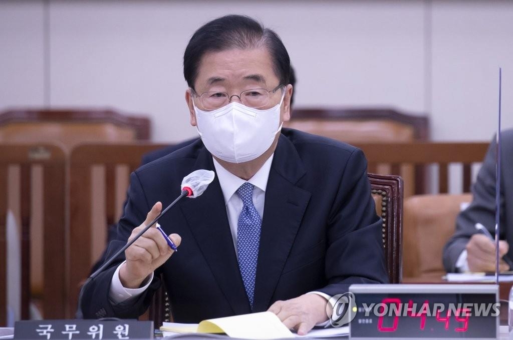 La foto de archivo muestra al ministro de Asuntos Exteriores de Corea del Sur, Chung Eui-yong. (Foto del cuerpo de prensa. Prohibida su reventa y archivo)