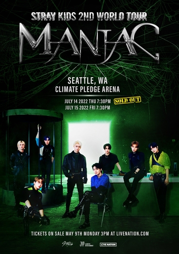 La imagen, proporcionada por JYP Entertainment, muestra un póster promocional de los conciertos adicionales de "MANIAC", la segunda gira mundial del grupo masculino de K-pop Stray Kids. (Prohibida su reventa y archivo) 