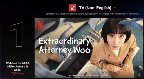 La imagen, capturada del sitio web de Netflix, muestra la telenovela surcoreana "Extraordinary Attorney Woo", que se situó a la cabeza de la lista semanal de programas de televisión de habla no inglesa del servicio, durante la semana del 29 de agosto al 4 de septiembre de 2022. (Prohibida su reventa y archivo)