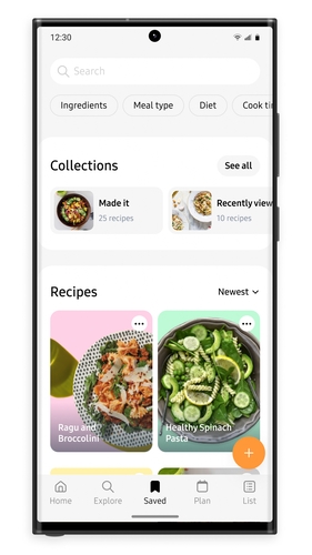 La captura de pantalla, proporcionada, el 24 de agosto de 2023, por Samsung Electronics Co., muestra la plataforma alimentaria Samsung Food. (Prohibida su reventa y archivo)