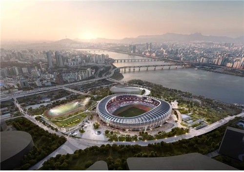 La imagen, proporcionada por el Gobierno Metropolitano de Seúl, muestra una vista aérea de la remodelación planificada del Estadio Olímpico de Jamsil. (Prohibida su reventa y archivo)