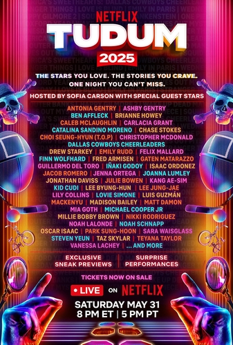 La imagen, sin fechar, proporcionada por Netflix, muestra la lista de asistentes a su próximo evento para fans "Tudum 2025". (Prohibida su reventa y archivo)