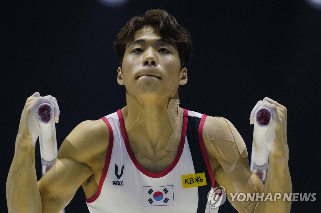 세계기계체조선수권대회 남자 단체전 예선 평행봉에 출전한 류성현