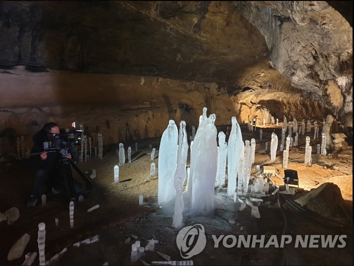 한파가 빚은 예술품…평창 광천선굴 역고드름 화제 | 연합뉴스