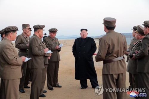 N.K. leader inspects testing of new tactical weapon