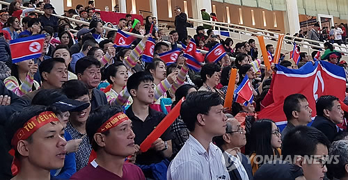 베트남 하노이 미딘경기장의 북한 미녀 응원단