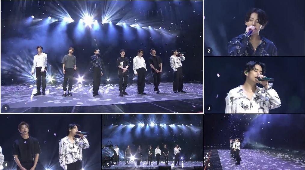 This image, provided by Big Hit Entertainment on June 14, 2020, shows a screenshot from the online BTS concert "BANGBANGCON: The Live." A multi-view feature was available for fans to enjoy a more lively concert experience. (PHOTO NOT FOR SALE) (Yonhap)
