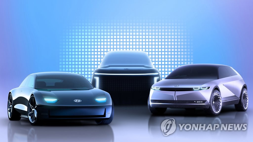 This photo provided by Hyundai Motor Group on Aug. 10, 2020 shows renderings of cars to be released under its electric vehicle brand, Ioniq. (PHOTO NOT FOR SALE) (Yonhap) 