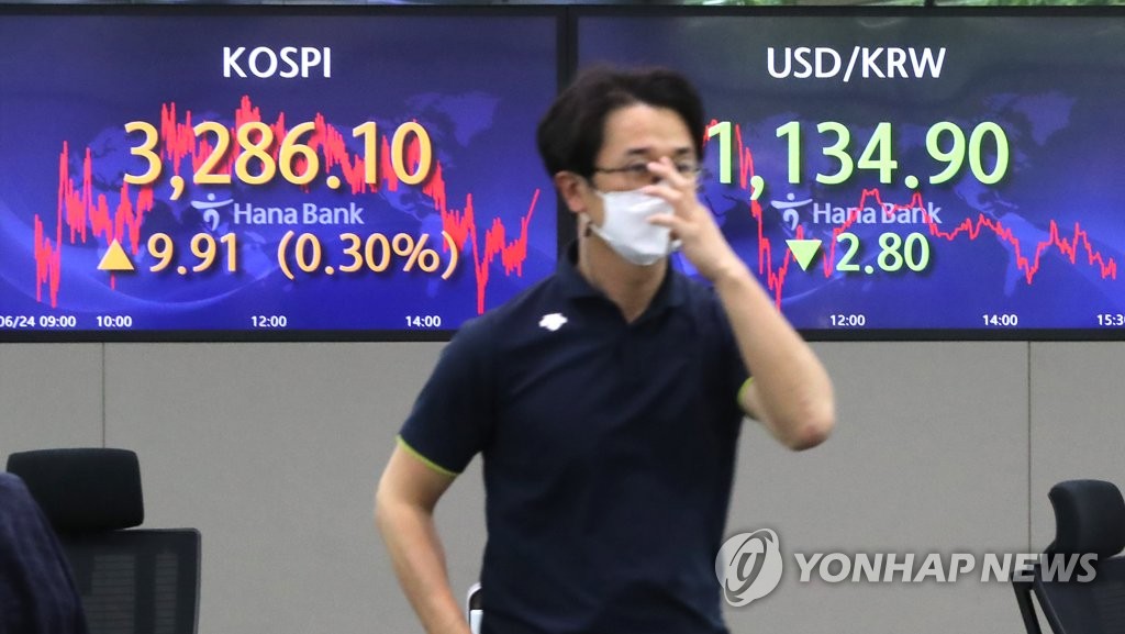 Le Korea Composite Stock Price Index (Kospi) a grimpé de 0,3% pour clôturer à 3.286,10 points le jeudi 24 juin 2021. Ci-dessus une salle d'opération au siège de la Hana Bank à Séoul.