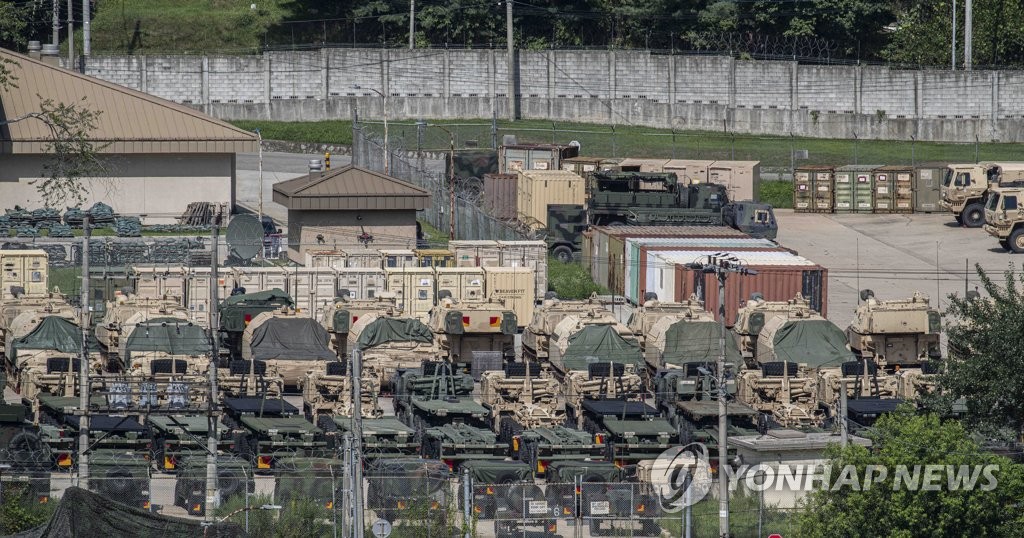 This photo, taken Aug. 5, 2021, shows military vehicles at U.S. military base Camp Casey in Dongducheon, 40 kilometers north of Seoul. (Yonhap) 
