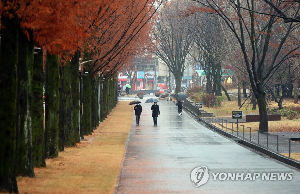 겨울비 내리는 교정
