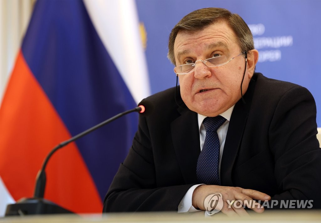 Russian Ambassador to South Korea Andrey Kulik speaks during a press conference in Seoul on Feb. 28, 2022. (Yonhap) 