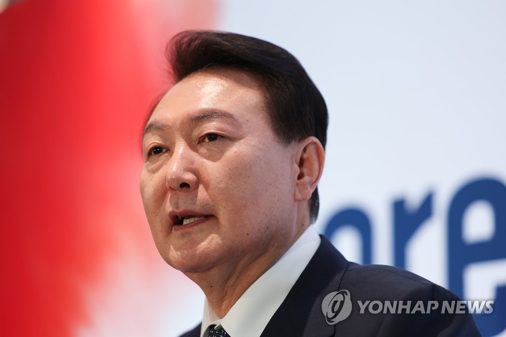 Le président Yoon Suk Yeol prend la parole lors de la Korea Night 2023 pendant la réunion annuelle du Forum économique mondial à Davos, en Suisse, le 18 janvier 2023.