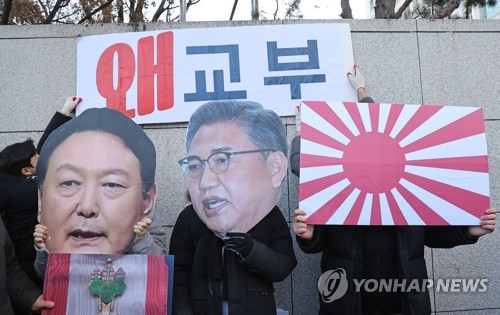 '강제동원 정부해법 규탄' 외교부 앞 퍼포먼스
