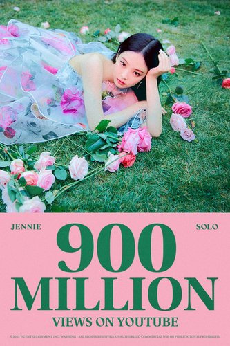 This file image, provided by YG Entertainment, celebrates the music video of BLACKPINK member Jennie's individual song "SOLO" exceeding 900 million views on YouTube on March 21, 2023. (PHOTO NOT FOR SALE) (Yonhap)