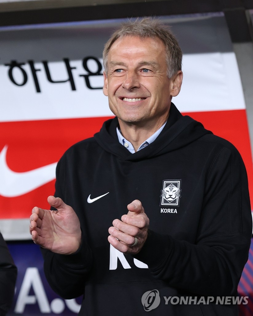 South Korea head coach Jurgen Klinsmann awaits the start of a friendly match against Colombia at Munsu Football Stadium in Ulsan, 305 kilometers southeast of Seoul, on March 24, 2023. (Yonhap)