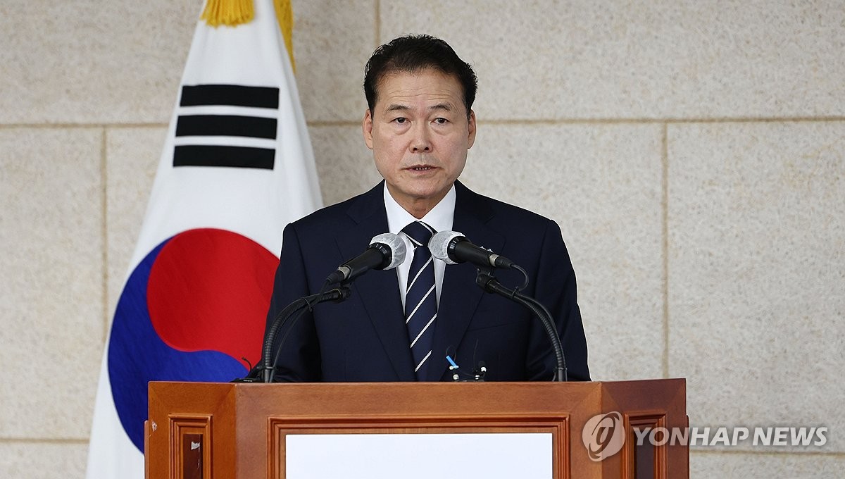 This photo, taken May 20, 2024, shows Unification Minister Kim Yung-ho speaking at a press conference in Seoul. (Yonhap)
