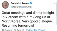 트럼프 "김정은과 대단한 만남·저녁…매우 좋은 대화"